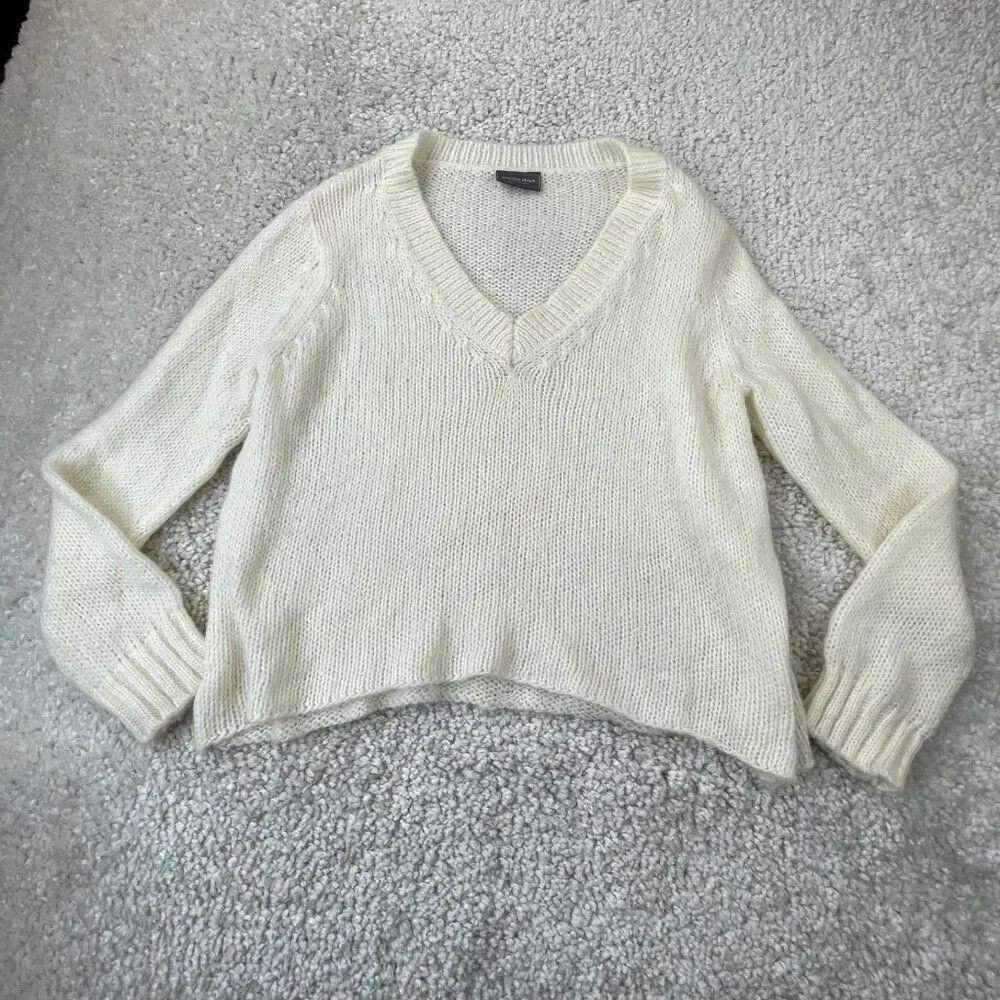 Wooden Ships Mohair Wool V-Neck Sweater Cream Ivory Womens S/M